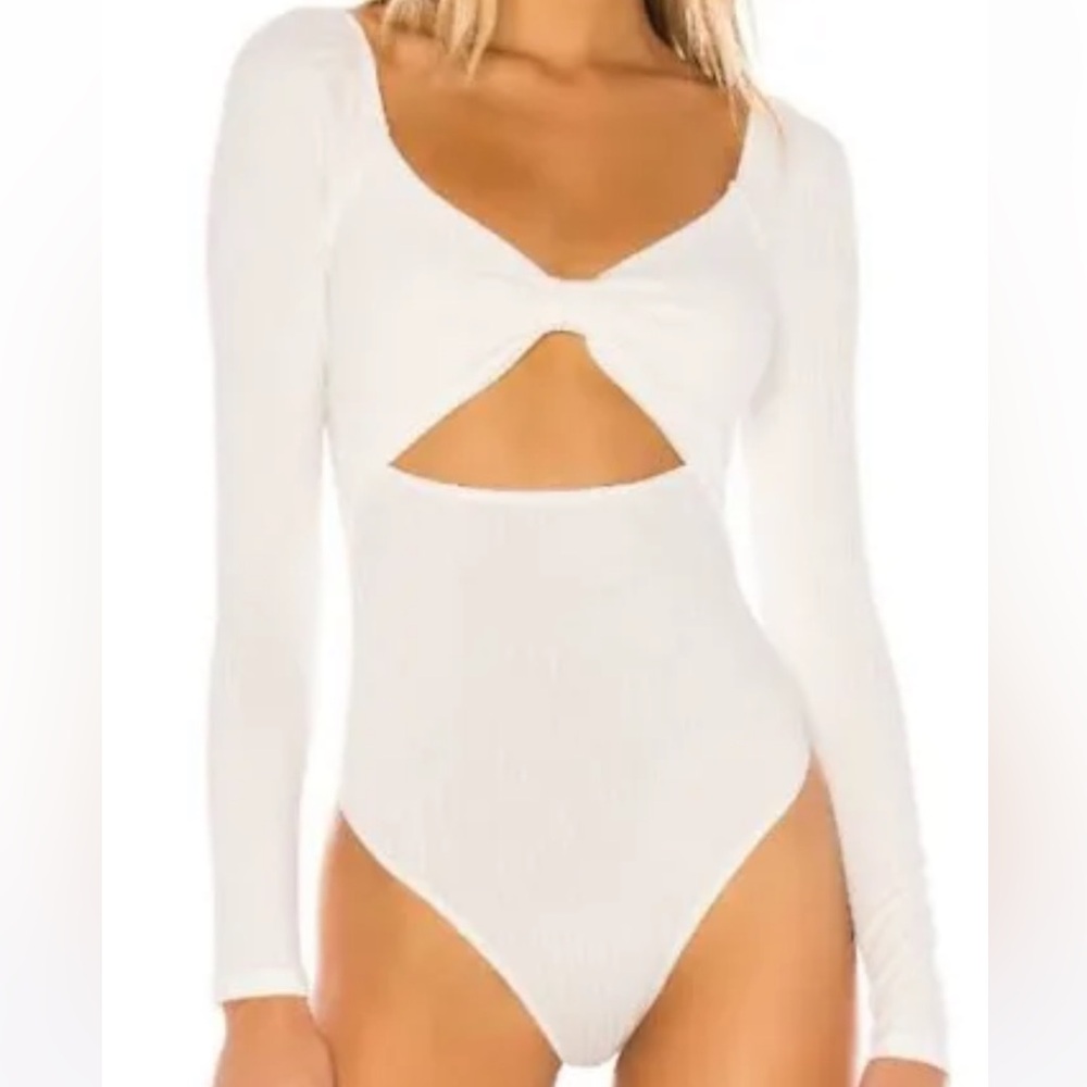 Superdown White Bodysuit with Cutout Detail